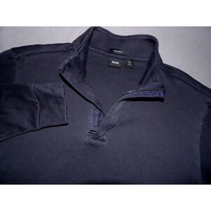 HUGO BOSS Navy Blue Pull Over Jersey Cotton 1/4 Zip Sweater Men's Medium
